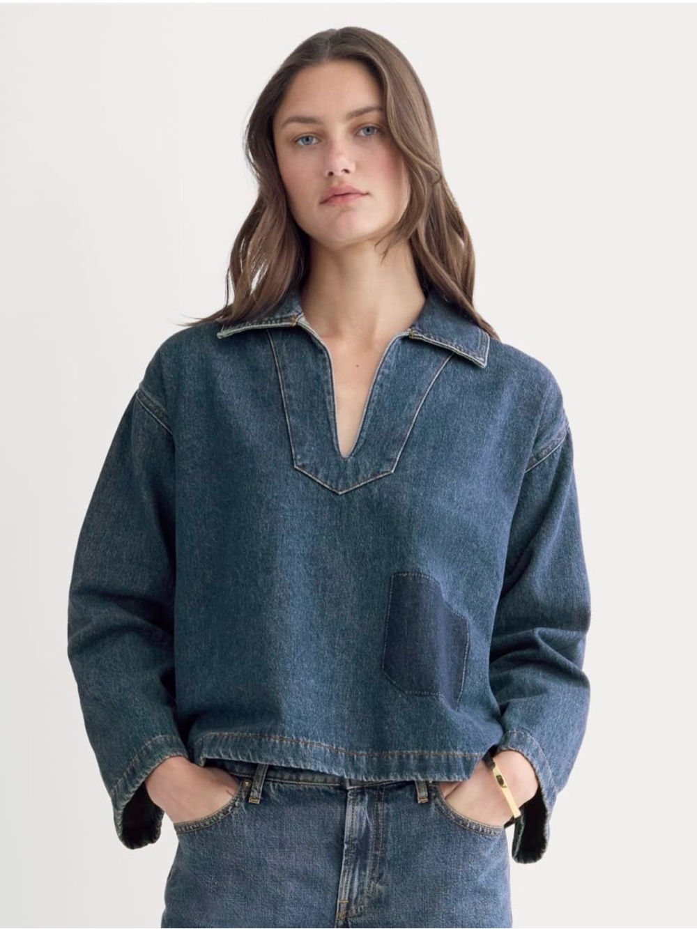 Everlane Women's Dark Blue Denim Pullover Top